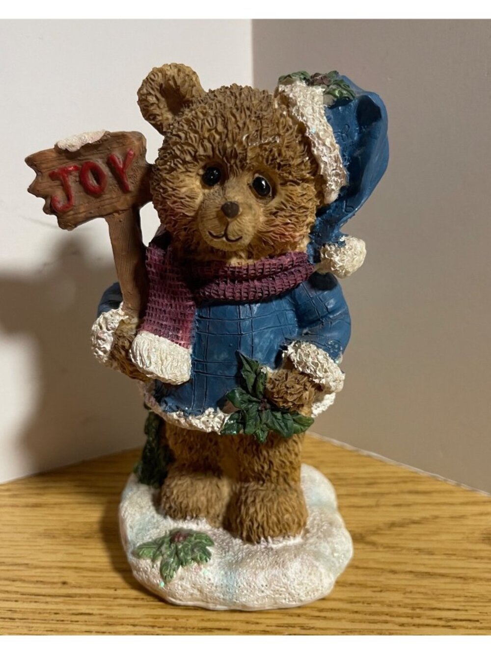 Christmas Bear Figurine Holding Joy Sign 5" Tall Holiday Winter Decor